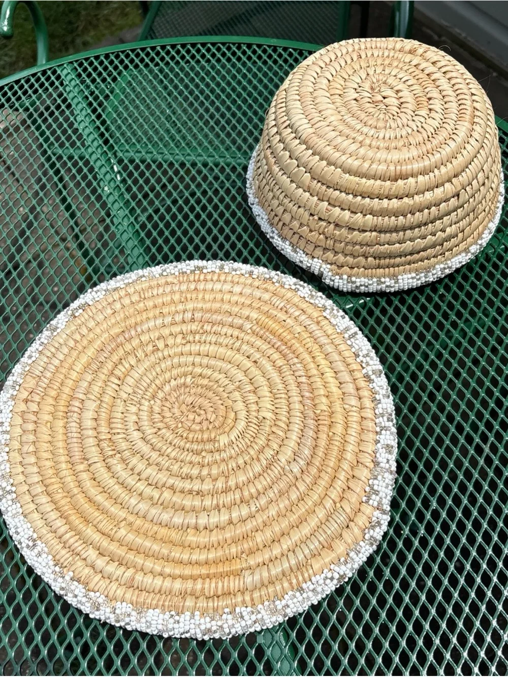 Sweetgrass Baskets (2) With White, Clear And Silver Beads